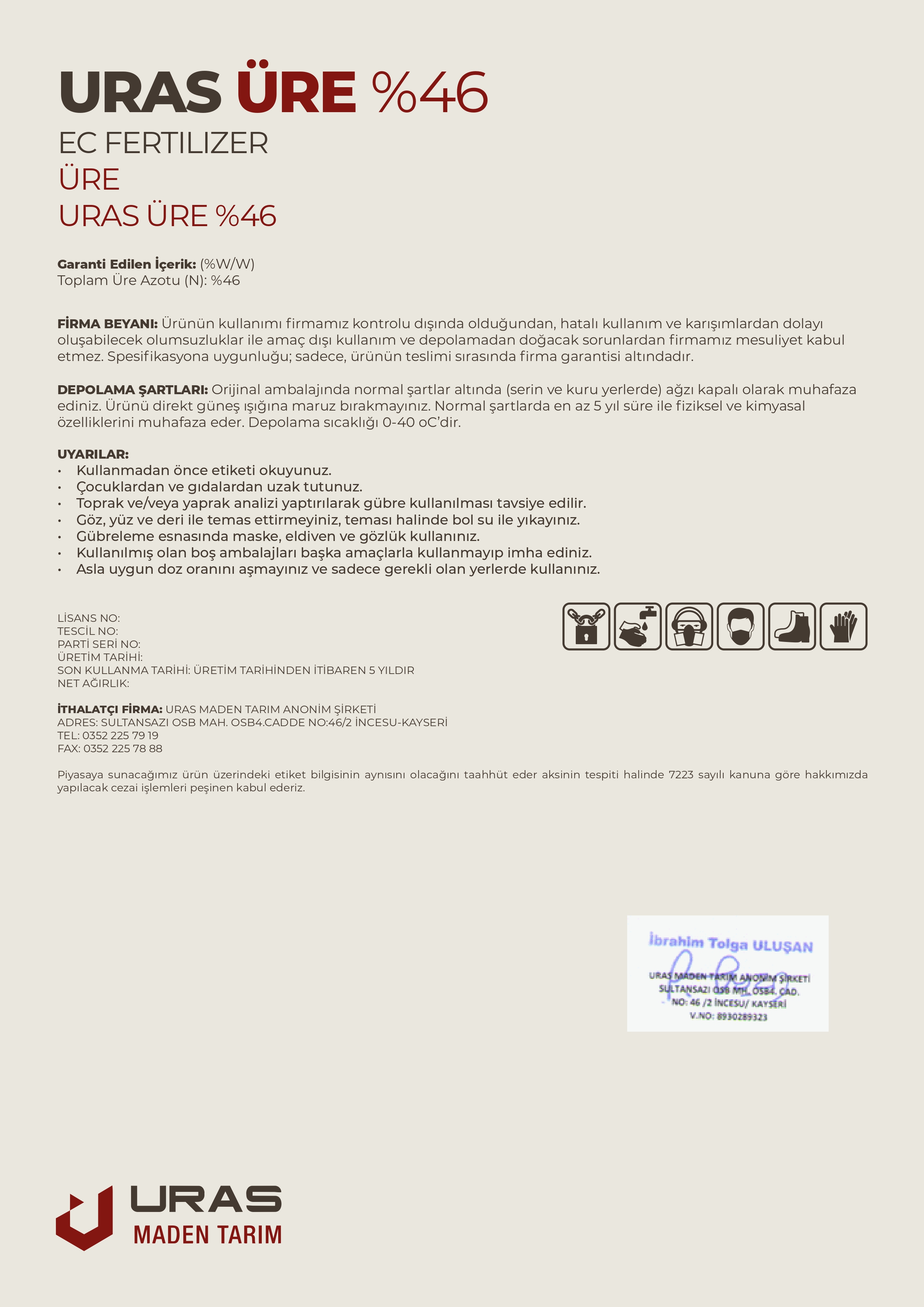 Uras ÜRE Ürün Etiketi Arka Yüz